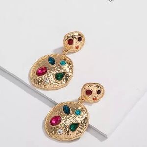 Multi color gem gold earrings
